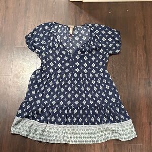 Women's Navy Blue Printed Short-Sleeve Dress